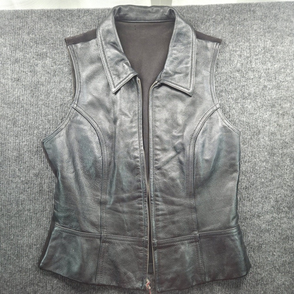 Wilsons Leather Womens Black Leather Front Zip Vest Size M